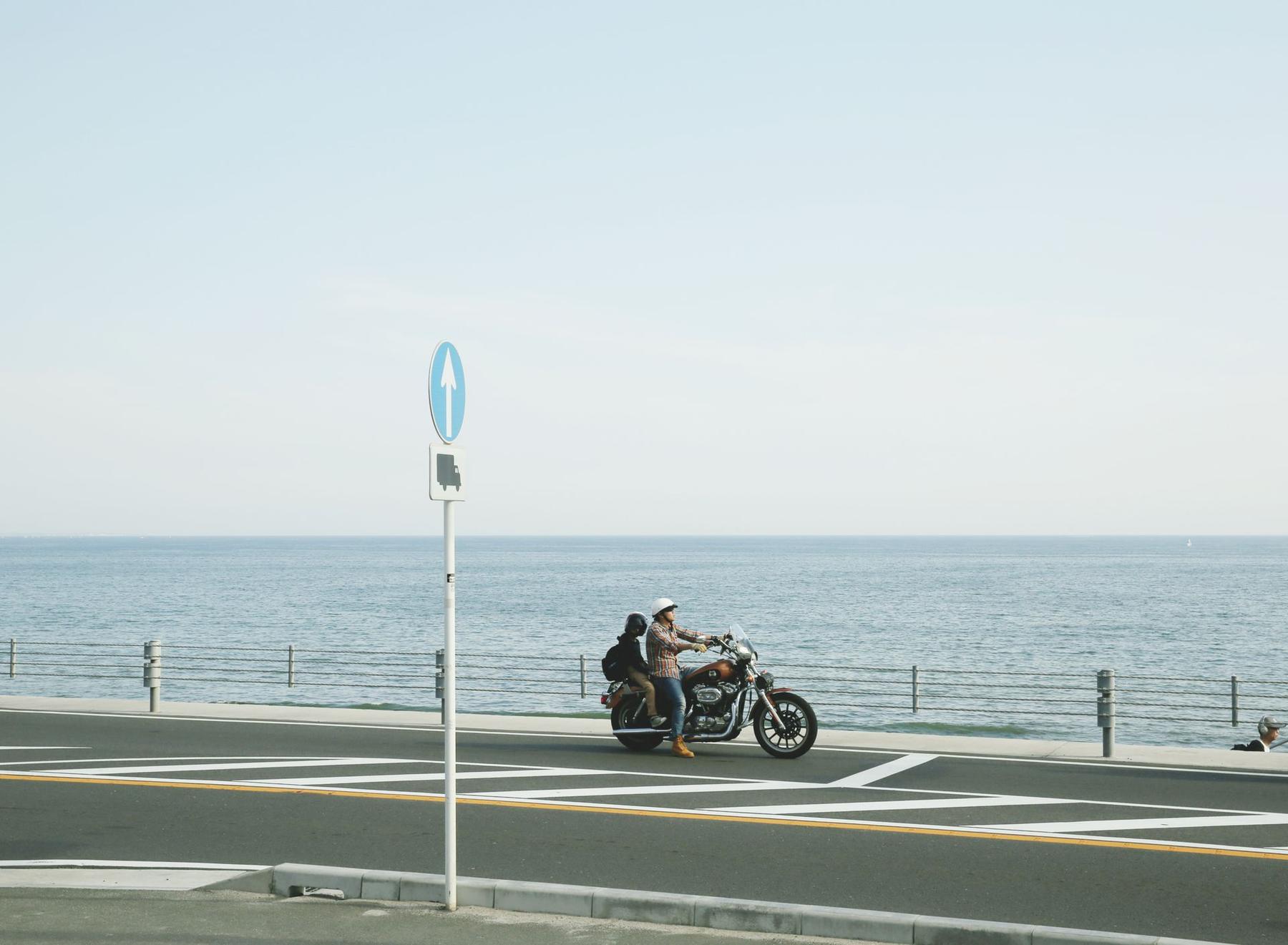 A motorbike on a coastal road